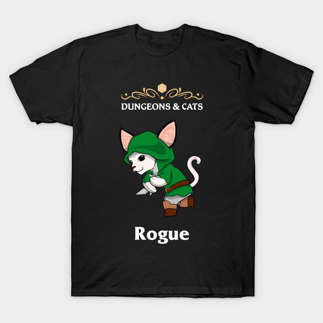 Dungeons and Cat Rogue Fighter Fantasy Tabletop RPG Roleplaying D20 Gamer T-Shirt by TheBeardComic